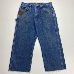 Vintage Wrangler Riggs Workwear Chopped Denim Blue Jeans Carpenter Pants 34x30